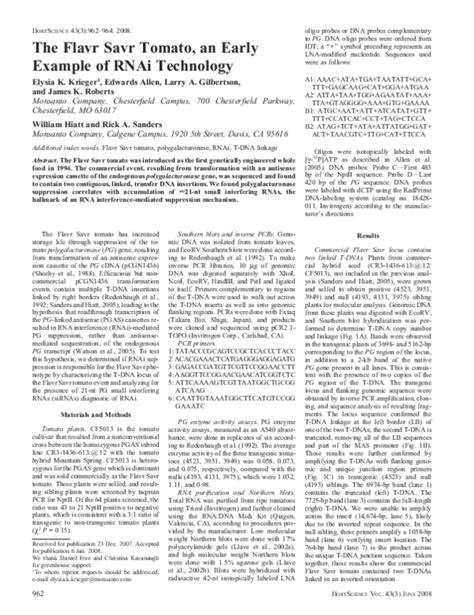 (PDF) The Flavr Savr Tomato, an Early Example of RNAi Technology | Samuel Arega - Academia.edu