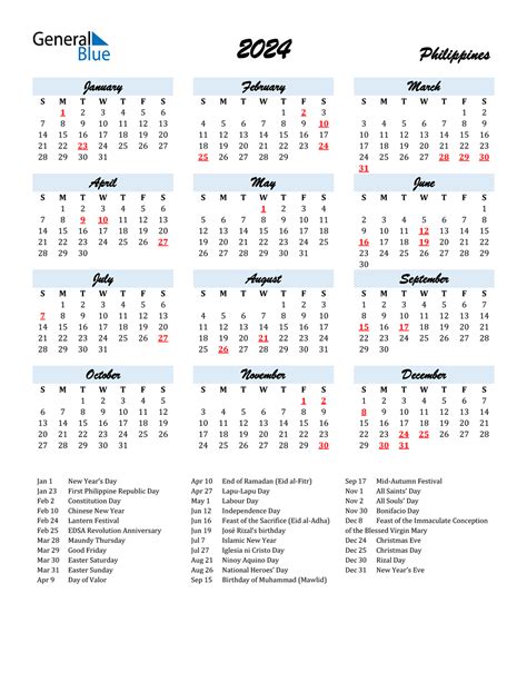 2024 Philippines Calendar With Holidays - 2024 Calendar Printable