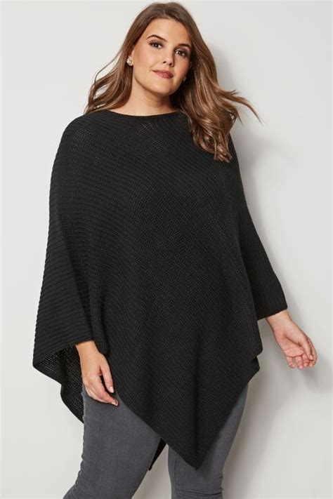 Black Knitted Poncho, plus size 16 to 32 | Yours Clothing