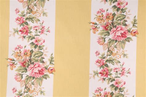 0.88 Yards Ralph Lauren Floral Stripe Printed Cotton Drapery Fabric in Yellow