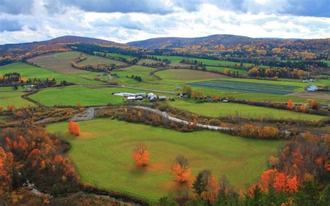 HD Autumn Fields Mountains Trees Houses For Desktop Wallpaper ...