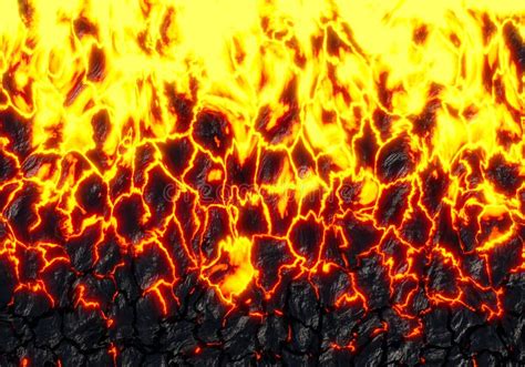 Realistic Lava Flame on Black Ash Background. Texture of Molten Magma Surface Stock Illustration ...