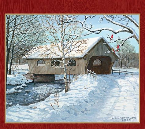 Covered bridges, Winter painting, Rustic bridge