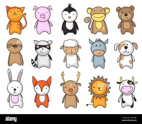 Simple and childish drawing of cute toy animals for kids Stock Photo ...