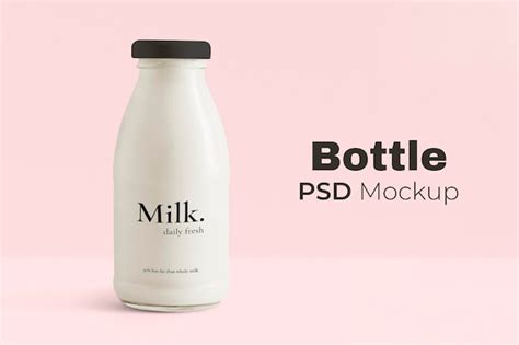 Premium PSD | Glass milk bottle mockup psd with label product packaging