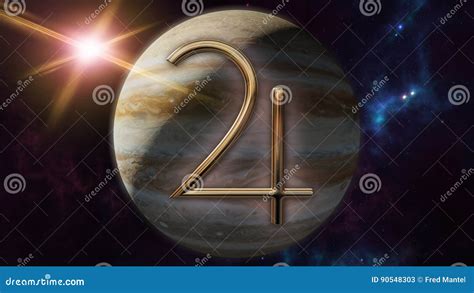 Jupiter Zodiac Horoscope Symbol and Planet. 3D Rendering Stock ...