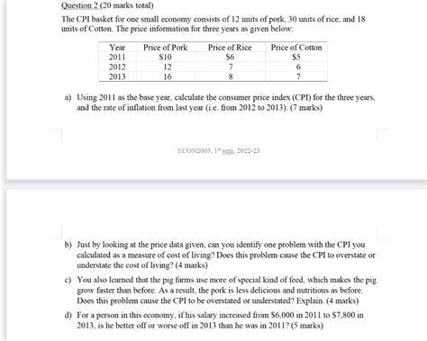 Solved Question 2 (20 marks total) The CPI basket for one | Chegg.com