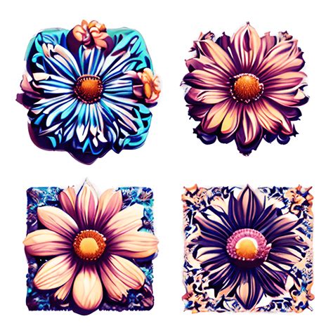 70s Retro Tile Flowers Hyper Realistic Drawing · Creative Fabrica