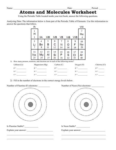 Worksheets On Atoms And Molecules | Atom, Worksheets, Chemistry worksheets