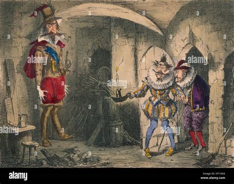 Discovery of Guido Fawkes by Suffolk and Mounteagle, 1850. Artist: John Leech Stock Photo - Alamy