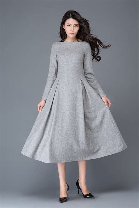 Wool Dress, Gray Midi Wool Dress, Long Wool Dress, Autumn Winter Wool Dress, Wool Dress Women, A ...