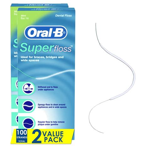 Buy Oral-B Dental Floss for Braces, Super Floss Pre-Cut Strands, Mint, 50 Count, Pack of 2 ...