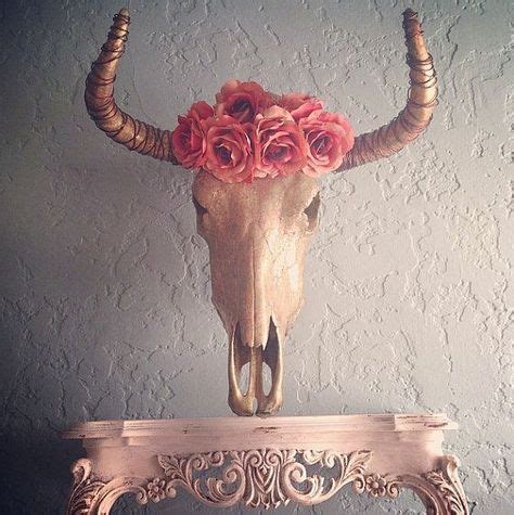 MultiColor Gold Leafed Cow Skull with Rose Flower by SkullsbyBriRo ...