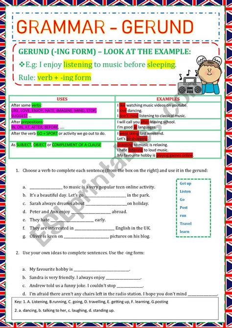 GRAMMAR - GERUND FORM - RULES AND EXERCISES - ESL worksheet by ascincoquinas