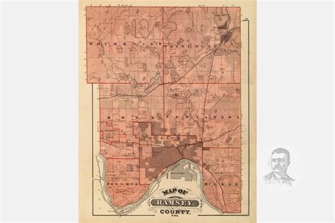 Vintage Ramsey County MN Map 1874 Old Minnesota Map | Etsy