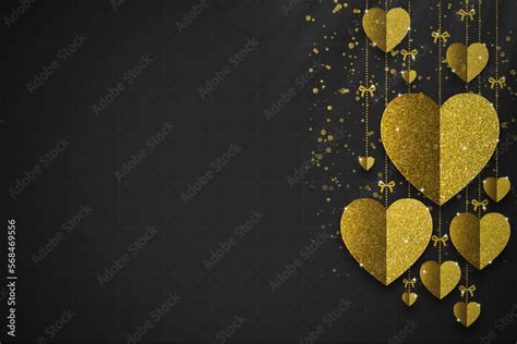 Gold glitter hearts on black background. valentine's day, love, luxury ...