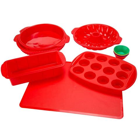 Trademark 11 in. x 1.5 in. Silicone Bakeware Set in Red (18-Piece)-82-18700-RD - The Home Depot