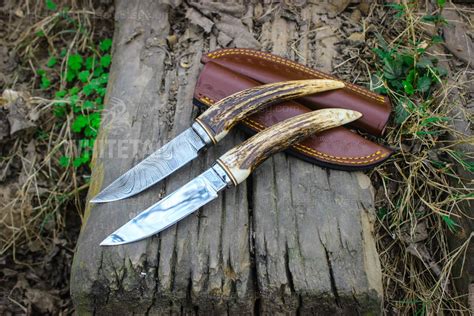 Custom Stag Horn Hunting Knife, Forged Knife With Elk Horn Grip, Handmade Camping Knife, Gift ...