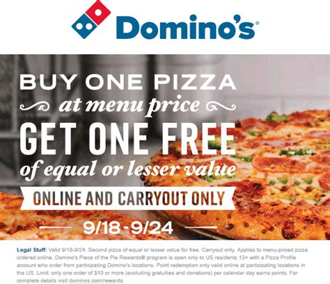 Dominos Coupons - Second pizza free at Dominos