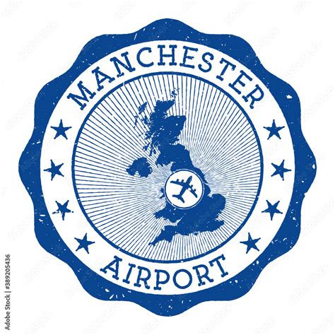 Manchester Airport stamp. Airport of Manchester round logo with ...