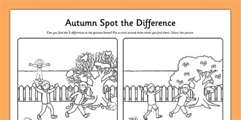 Spot the Difference Autumn Colouring Worksheet - roi, irish