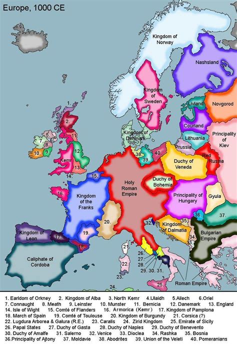 Historical Map of Europe, 1000 AD | Historical maps, Europe map, Map