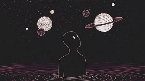 man staring planets illustration #space #simple #1080P #wallpaper #hdwallpaper… | Computer ...