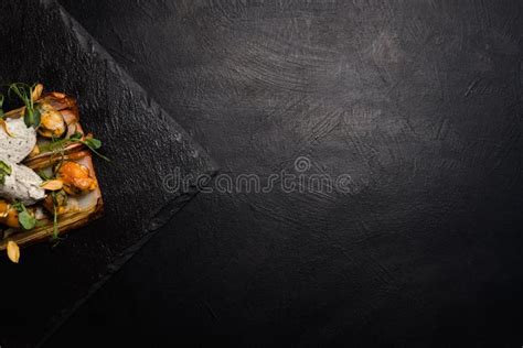 Restaurant Gourmet Food on Dark Background Stock Image - Image of plate, background: 107227545