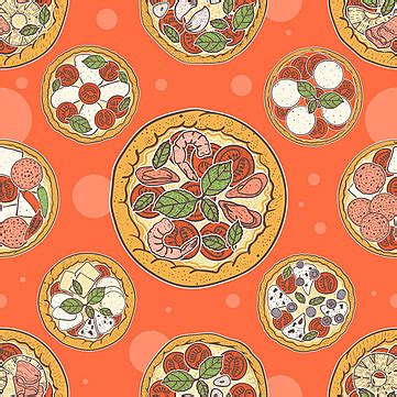 Pizza Seamless Pattern With Red Background Mushroom Champignon Cheese ...