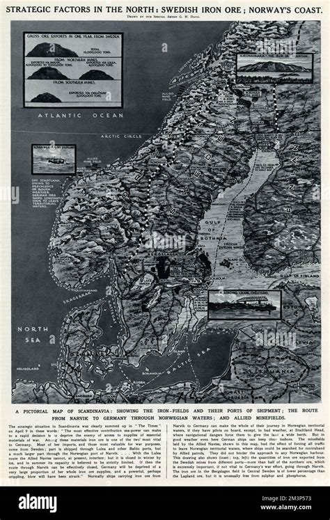 Strategic factors in the north: Swedish iron ore; Norway's coast. A pictorial map of Scandinavia ...