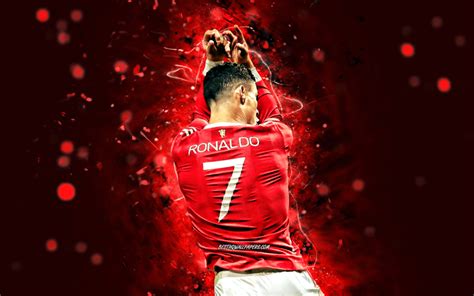 Download wallpapers Cristiano Ronaldo in jump, 4k, red neon lights, CR7, football stars ...