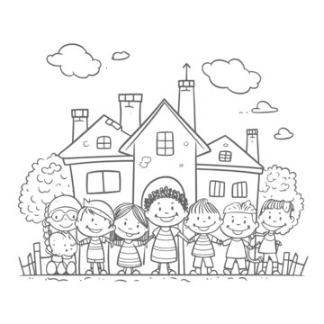 Children And Family Coloring Page Outline Sketch Drawing Vector, Wing ...