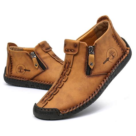 Men Hand Stitching Leather Non-slip Anti-Collision Toe Cap Casual Ankle Boots Men's Shoes from ...