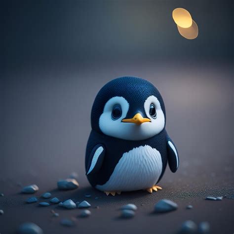 Premium AI Image | A penguin with a yellow beak and black feet stands on a dark surface.