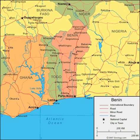 Benin Map and Satellite Image