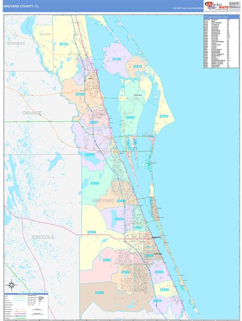 Brevard County, FL Wall Map Color Cast Style by MarketMAPS