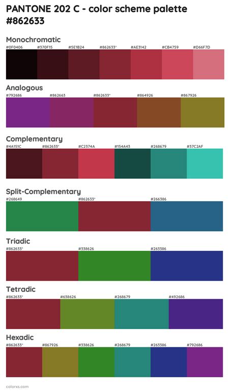 PANTONE 202 C color palettes and color scheme combinations - colorxs.com