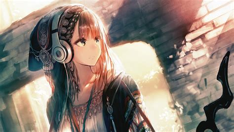 1360x768 Anime Girl Headphones Looking Away 4k Laptop HD ,HD 4k Wallpapers,Images,Backgrounds ...