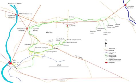 Map of the aqueducts of Arles (aqueducts in green)