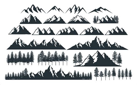 Assorted Mountain Pine Tree Vector Graphic Design Template Set For ...