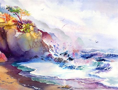 Coastal Colors Watercolor Seascape Art Print by Michael | Etsy | Ocean ...