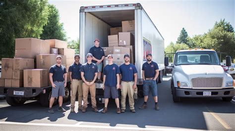 Team Of Moving Movers With Boxes In Front Of Truck Background, Moving Company Picture, Moving ...