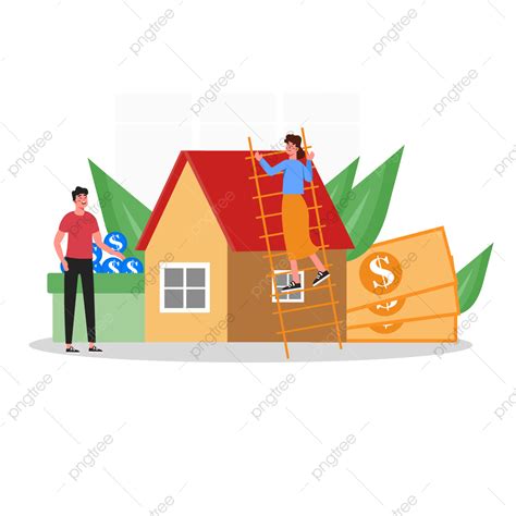 Character Art Vector Design Images, Cartoon Red House Financial Economy Character Clip Art ...