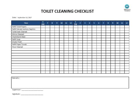 Télécharger Gratuit Toilet Cleaning Checklist