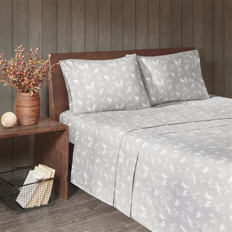 Woolrich 4-Piece Grey Moose Cotton Flannel Sheet Set, Queen - Walmart.com