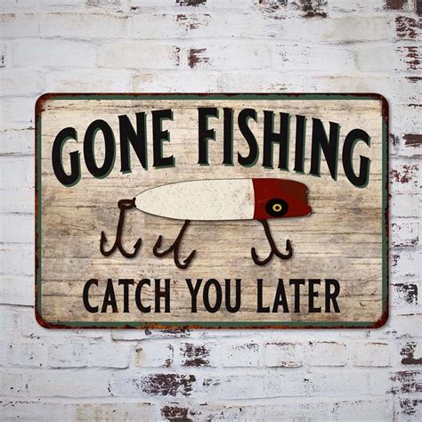 Gone Fishing Sign, Catch You Later, Fishing Hunting Decor, Vintage Look Chic Distressed Sign ...