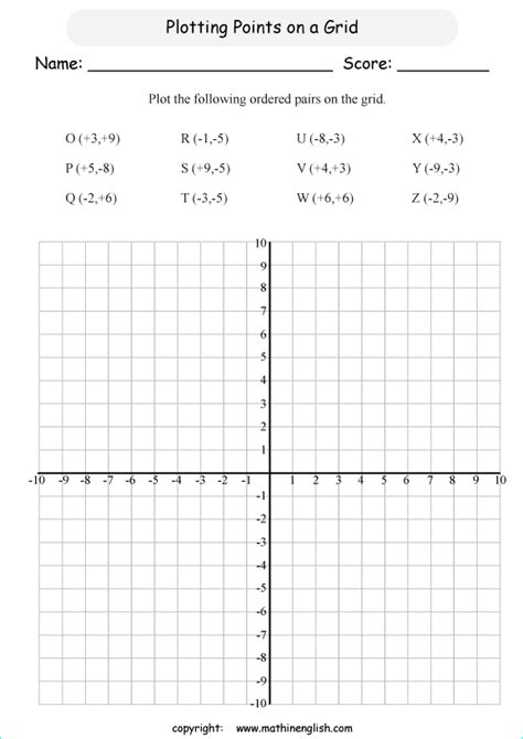 Plotting pairs on grids math worksheet for math class 6 or 7 students ...