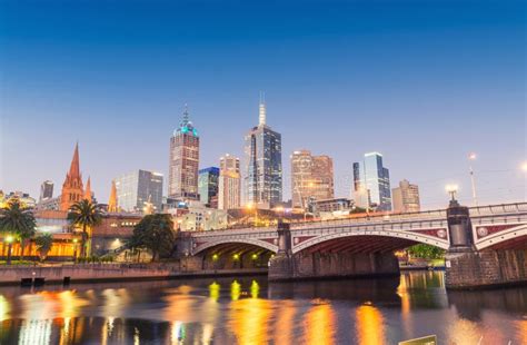 Stunning Night Skyline of Melbourne with River Reflections Stock Photo ...