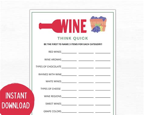 Think Quick Wine Game Wine Party Games Wine Tasting Party Wine Games Wine Themed Party Winery ...