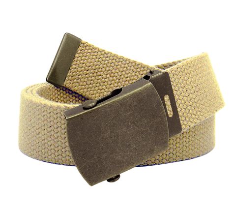 Men's Classic Antique Gold Military Slider Belt Buckle with Canvas Web ...